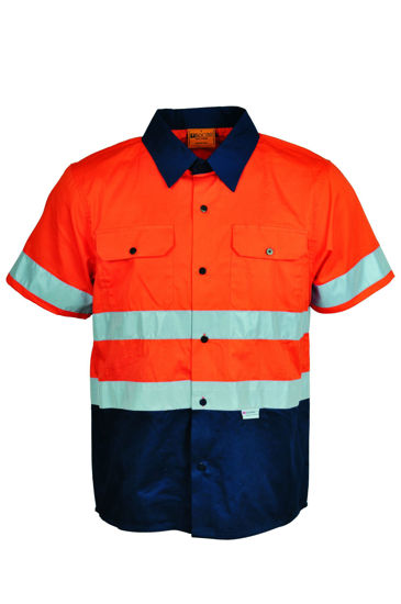 Picture of Bocini Unisex Adult Hi-Vis Short Sleeve Cotton Drill Shirtwith Reflective Tape SS1231